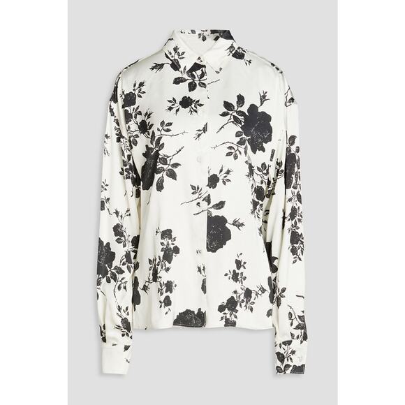Philosophy Di Lorenzo 'Serafini' White Floral-Print Satin Shirt Size M - NWT - Picture 1 of 5